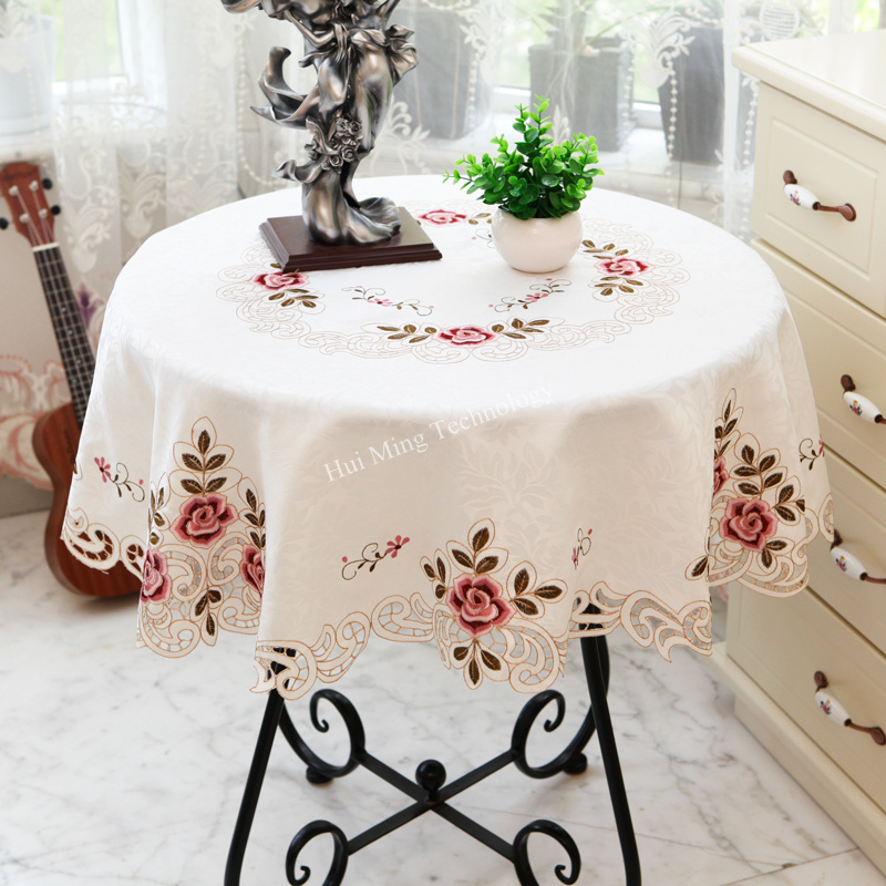European garden tablecloth Elegant embroidered dining table cloth flower HM220 peony chair cover wedding home textile cushion