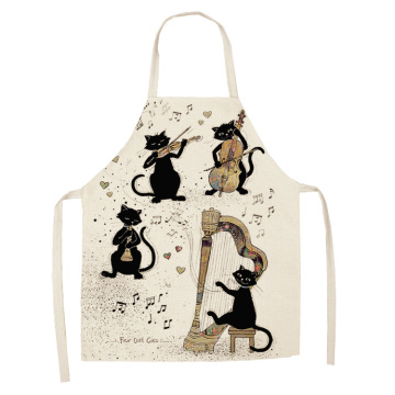 Cute Black Cat Pattern Apron for Women Cotton Linen Bibs Household Kitchen Cleaning Pinafore Home Cooking Aprons