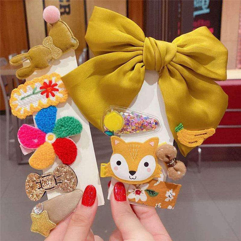 10 Pcs/Set Baby Girl Hair Accessories Flower Bows Kids Elastic Hair Bands Hair Clips Cartoon Children Hair Rope Barrettes Set