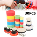 30Pcs Car Foam Drill Polishing Pad Kit 1/2/3 Inch Buffing Pads Sponge Set Kit M14 Drill Adapter Power Tool Car Polisher