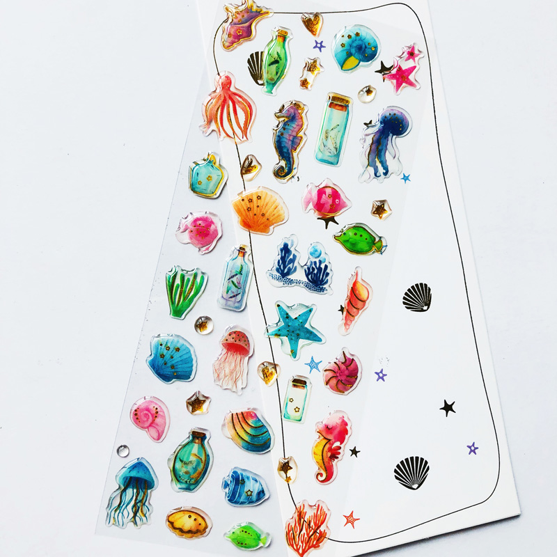 1 Sheet /Pack Underwater World Crystal Epoxy Stickers DIY Decorative Sealing Paste Stick Label