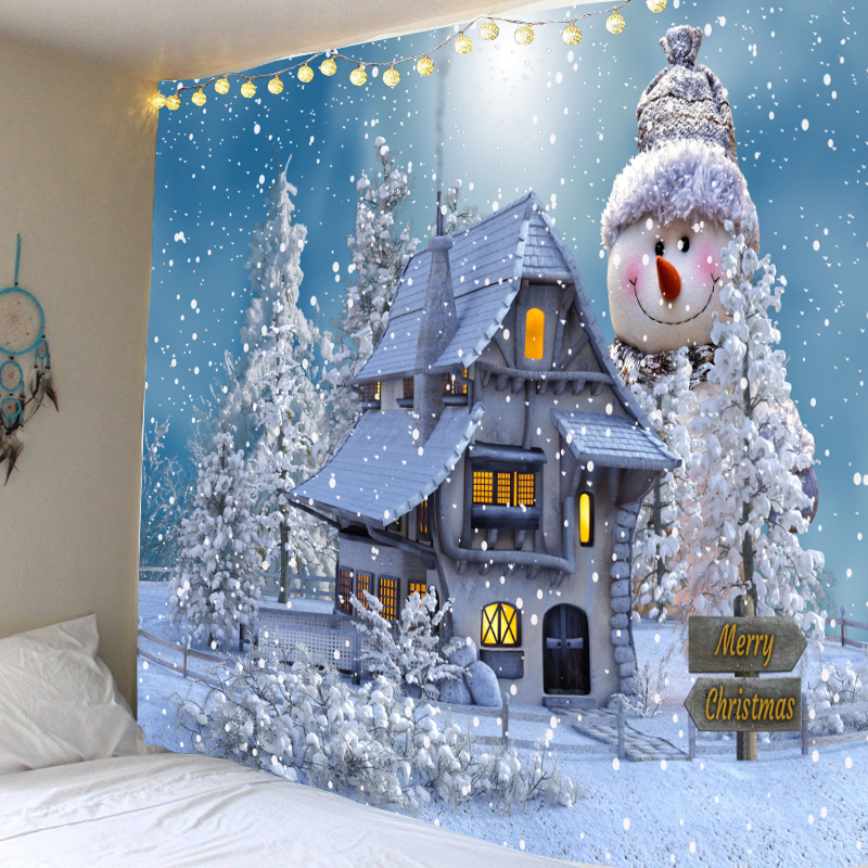 Christmas tapestry Christmas snowman art ornaments Christmas home decoration 2021 New Year wall covering tapestry decoration