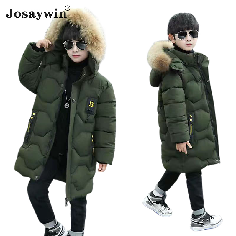 Winter Jacket Kids Boys Fur Hooded Snowsuit Parkas For Teenagers Boys Thick Warm Long Coat For Boys Jacket Children Clothes