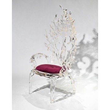 Gold Leaf Wave Crystal Queen Chair Red Cushion