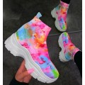New Women Boots Tie-dye High Top Women Casual Sneakers Breathable Stretch Colorful Women's thick Bottom Sports Running Shoes