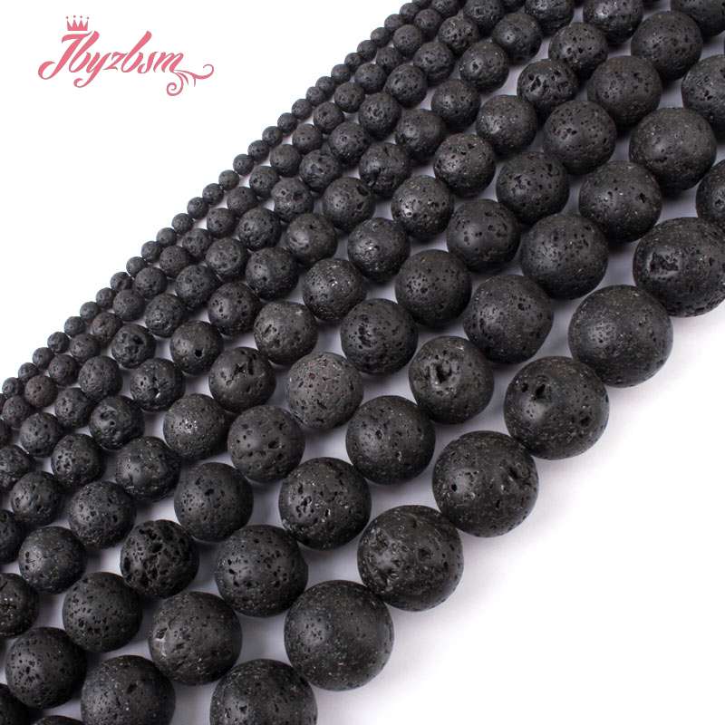 4,6,8,10mm Natural Lava Rock Round Black Loose Beads Natural Stone Beads For DIY Necklace Bracelat Jewelry Making Strand 15"