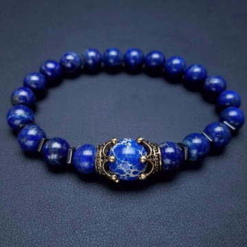 Luxury Crown Natural Tiger Eye High-quality ore Stone Bead Bracelets Men's Fashion Charm Bracelet Jewelry