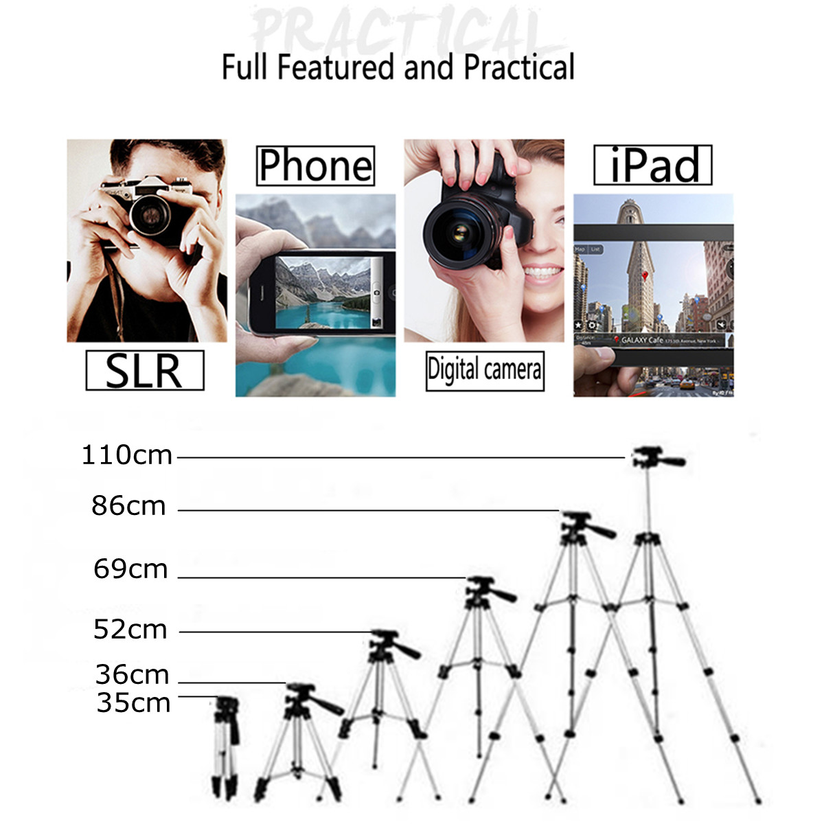 Portable Camera Tripod Phone Stand Holder 34-110cm/360 Degree Adjustable Camera Phone Tripod Kits with Smart Bluetooth Shutter