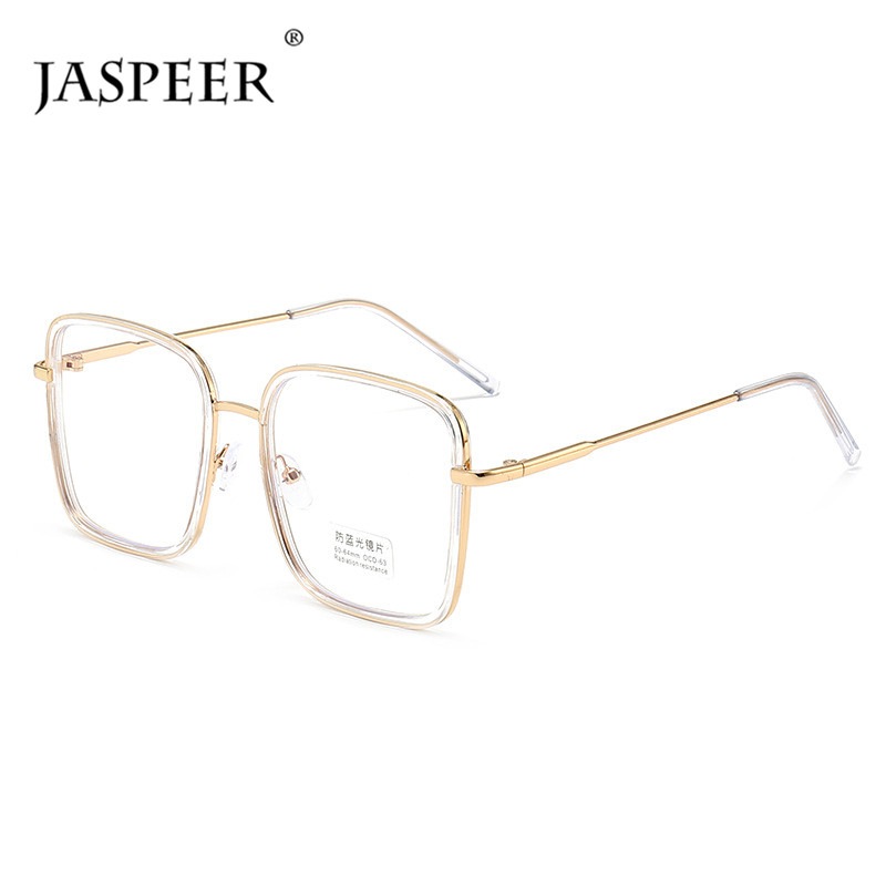JASPEER Vintage Metal Frame Anti Blue Light Glass Women Computer Eyewear Men Optical Spectacle Oversized Eyeglass Square