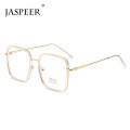 JASPEER Vintage Metal Frame Anti Blue Light Glass Women Computer Eyewear Men Optical Spectacle Oversized Eyeglass Square