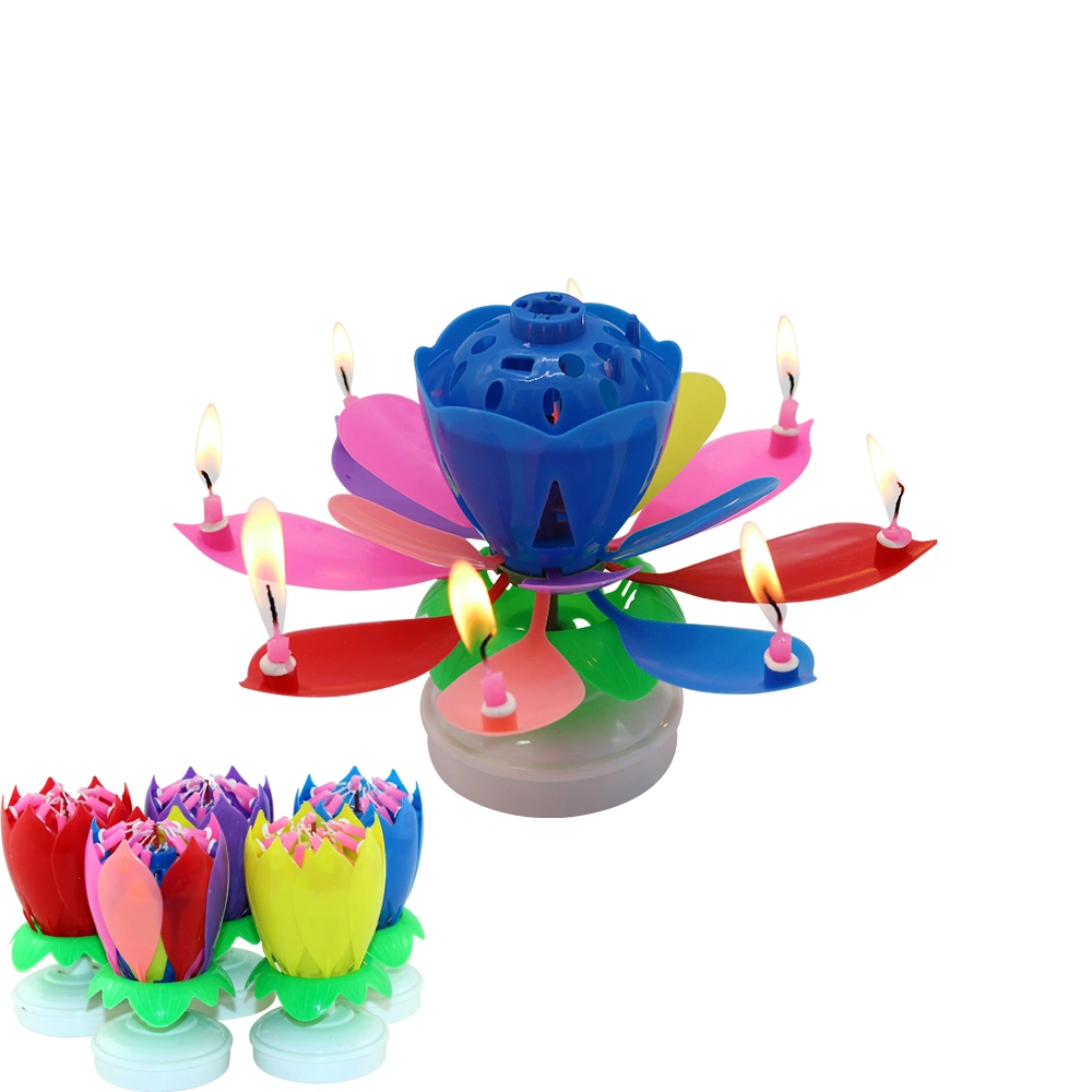 Musical Spinning Rotating Lotus Flower Cake Birthday Candle China