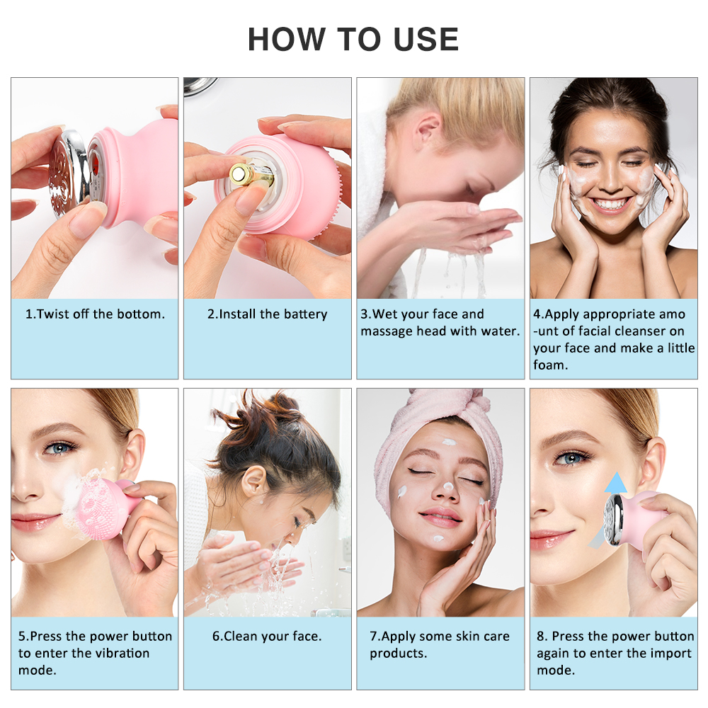 Facial Cleansing Brush 2 in 1Electric Face Care Import Device Waterproof Silicone Vibration Face Massage Cleaner Deep Pore Clean