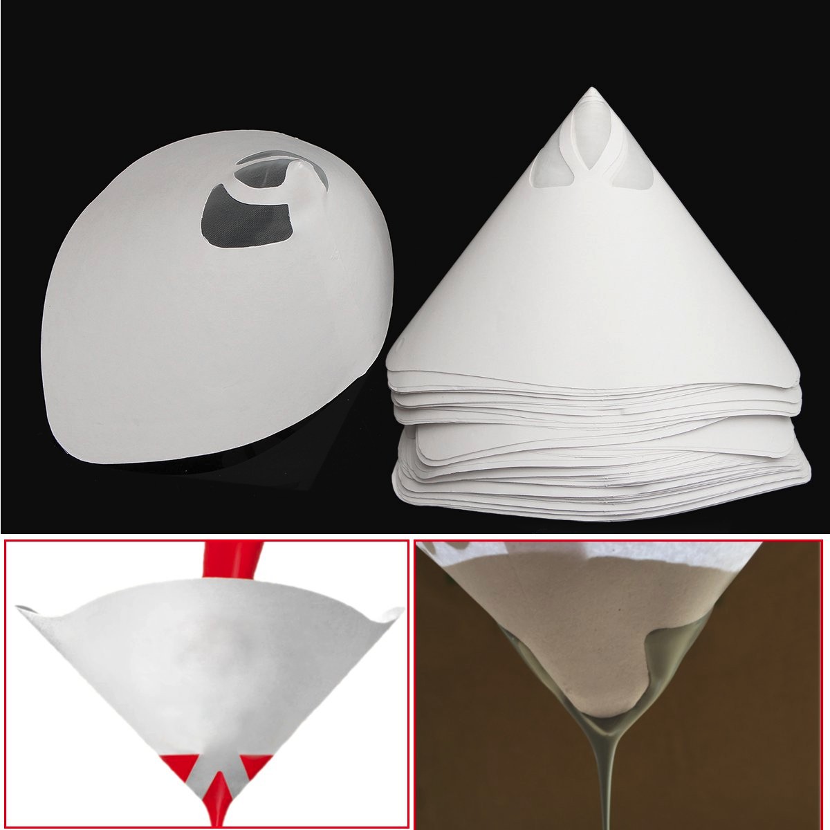 New 50Pcs Fine Paint Paper Strainers 147/190/400 Micron Sieve Filter Nylon Mesh Net Funnel Cone Conical Strainers