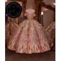 vestidos de 15 años Quinceanera Dresses with Rose Gold Sequin Applique Sweet 16 Dress Off the Shoulder Pageant Gowns