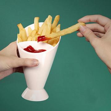 Self Stand 2 In 1 French Fry Cone With Dipping Cup Potato Tool Tableware French Fries Chip Potato Chip Cone Holder Cups