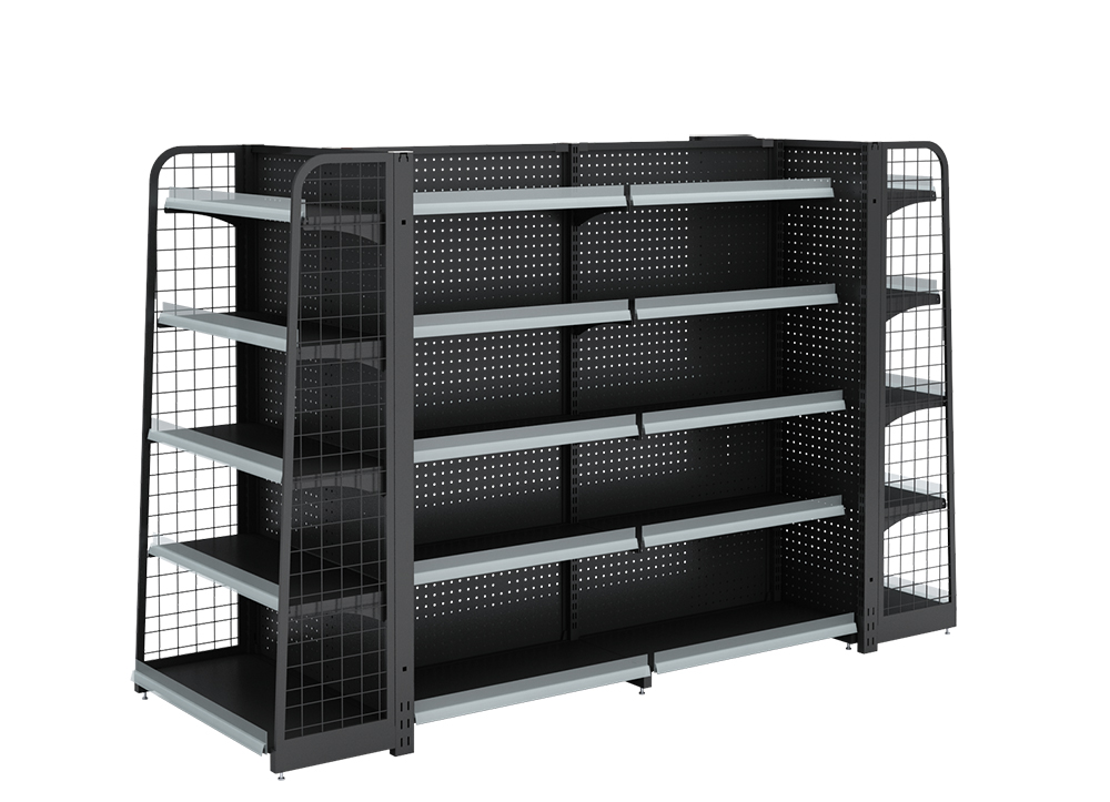 black shelves