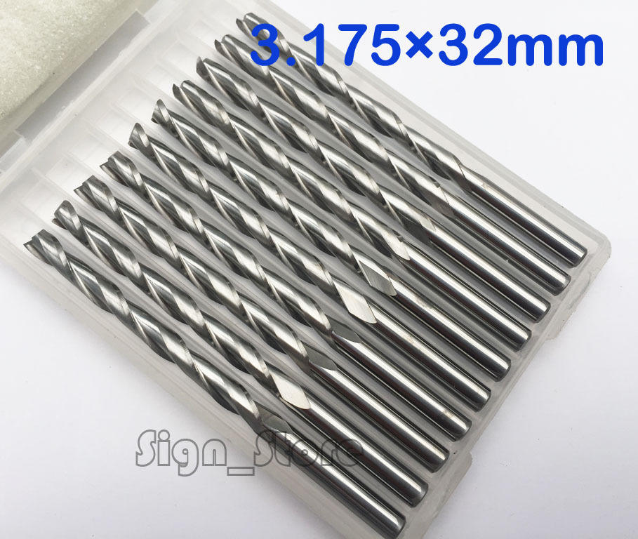 10pcs/lot 3.175 X 32mm Carbide CNC Two Flute Spiral Bits for Cutting Router End Mill CUTTER Tool From Factory Free Ship