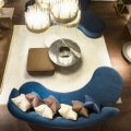 Nordic light luxury blue fabric sofa Office lobby reception curved sofa Hotel beauty salon sofa