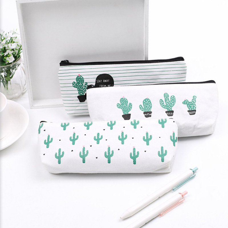 Cactus Pencil Case For Kids School Supplies Canvas Pen Bag Box Large Capacity Stationery Students Zipper Holder Pencilcase Pouch