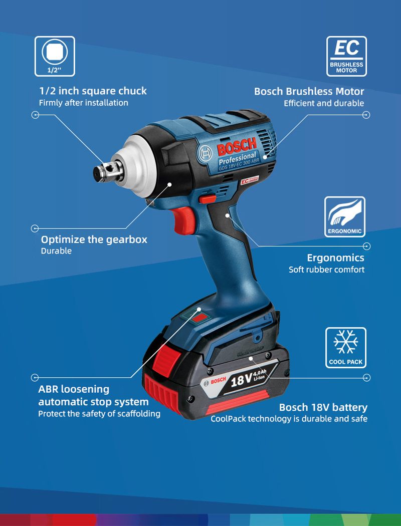 Bosch GDS 18V-EC 300 ABR Cordless Electric Wrench Driver Lithium Screwdriver Screwdriver Brushless (bare metal version 300 Nm)