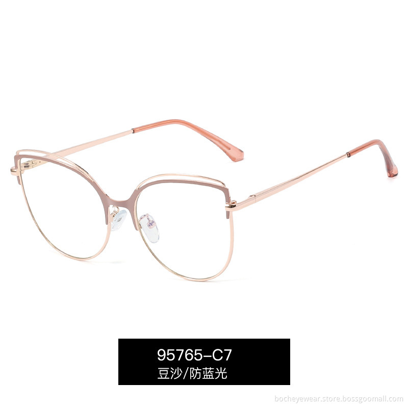New metal anti blue light glasses women's comfortable spring leg fashion eyeglass frame UV400 flat lens