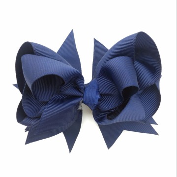 1PC 5inch Kids Hair Bows 3Layers Solid Dark blue Bows Hair Clips Boutique Ribbon Bows For Girls Hairpins Hair Accessories