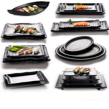 Black Frosted Melamine Japanese Sushi Barbecue Plate Imitation Porcelain Beef Plate Hot Pot Tableware