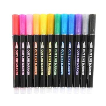 12 Colours Double Line Outline Marker Pens Metallic Outline Markers Pens Double Line Pen Office Pen For Drawing Highliting