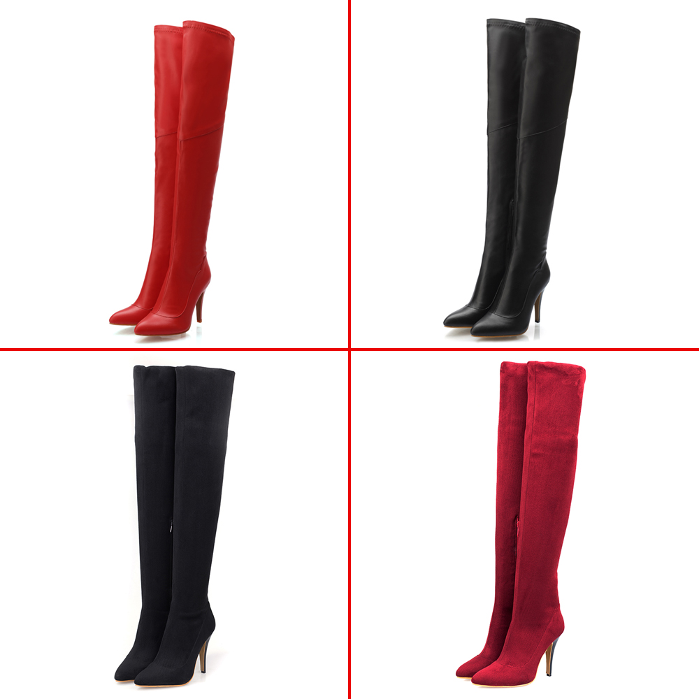 2021 Sexy High heels over the knee boots women thigh high boots Ladies Autumn winter Long boots shoes woman Black Red