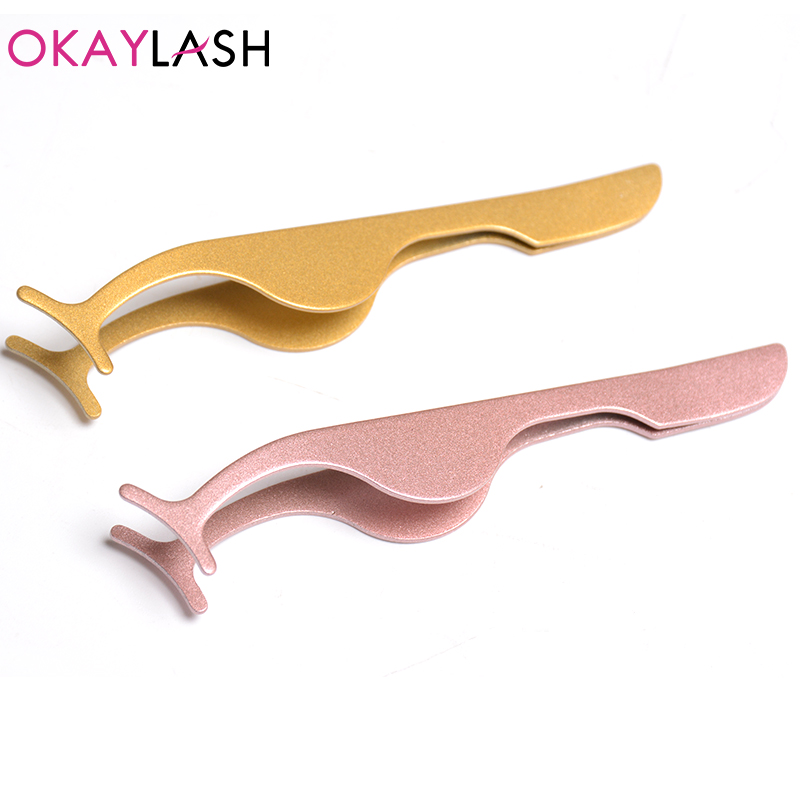 OKAYLASH Luxury High Quality Stainless Rainbow Color Eyelash Tweezers Rose Gold Eye Lash Clip Applicators Beauty Makeup Tools