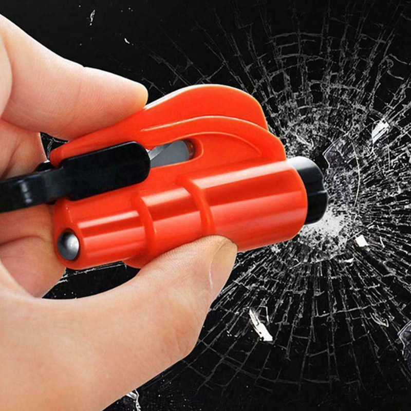 Car Safety Hammer Spring Type Escape Hammer Window Breaker Punch Seat Belt Cutter Hammer Key Chain