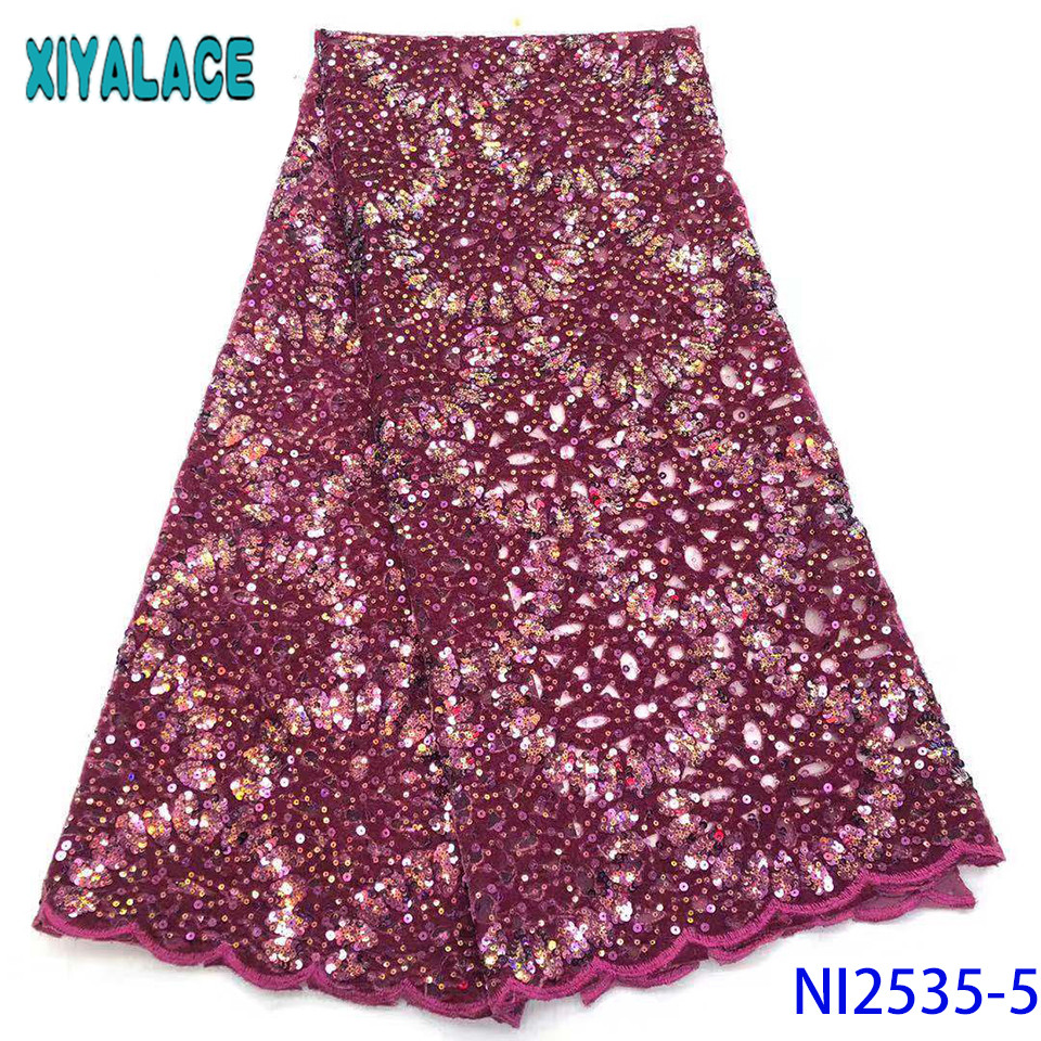 Latest African Laces New Sequin Fabric Hot Sale French Velvet Lace Fabric Nigerian Velvet Lace Fabrics KSNI2535