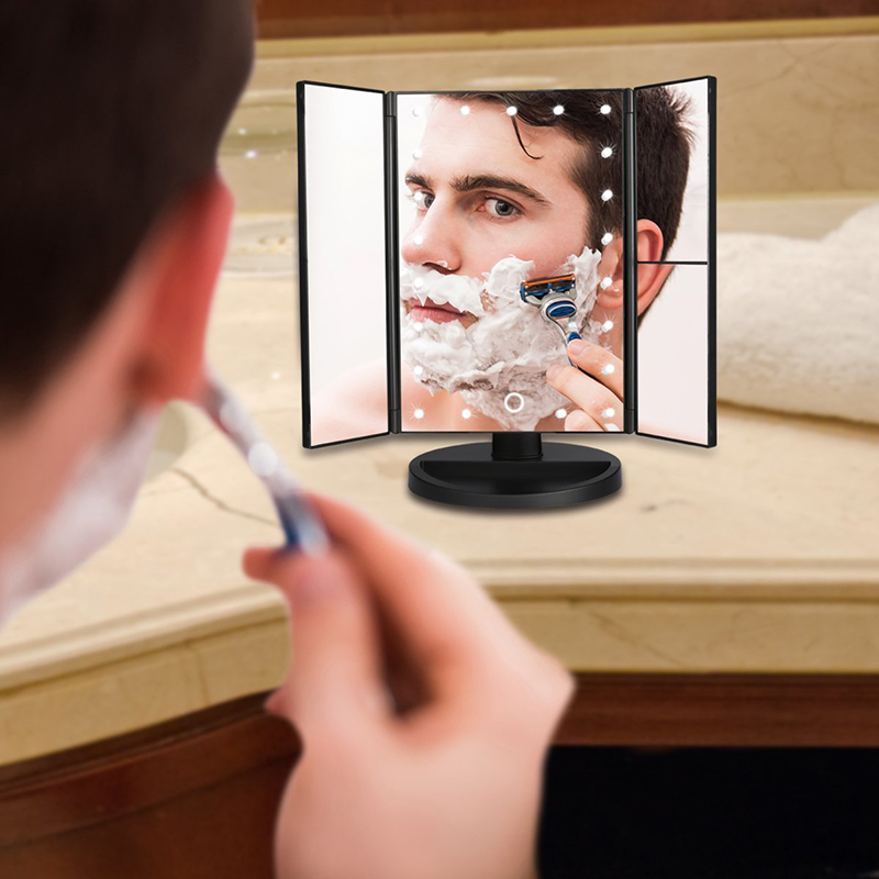 USB Tri-Fold Cosmetic Mirror Smart Touch Cosmetic Mirror Beauty Mirror Desktop Mirror Beauty Mirror 22 LED Light Mirror