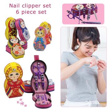 6PCS Russian Matryoshka Nail Clipper Manicure Set Tweezer Scissor Ear Pick Nail File Nail Care Travel Portable Pedicure Tools