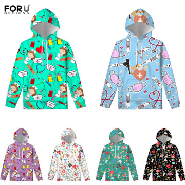 FORUDESIGNS Casual Pullover Woman Hoodie Sweatshirts Nurse Stethoscope Equipment Print Women's Top Hoodies Sudadera Mujer 2019