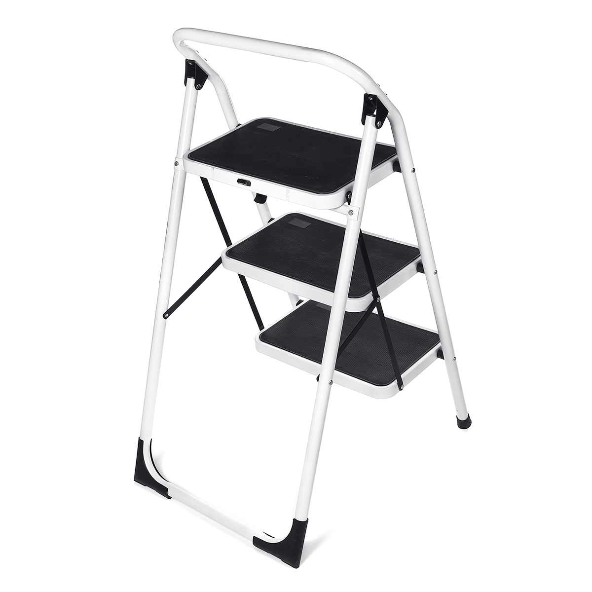 Foldable 3 Steps Ladder Iron Multi-functional Scaffold Platform Portable Step Stool Extension Ladder Tool 330LB/150KG Capacity