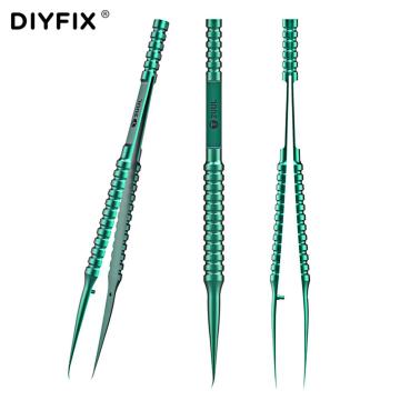 DIYFIX 2UUL Titanium Alloy Bent Straight Tweezers For Precision Motherboard PCB Chip BGA Fingerprint Flying Lead Repair Tool