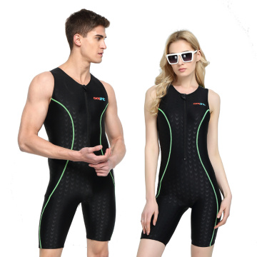 Men Women One Piece Athletic Professional Competition Swimsuit Racing Sharkskin Knee Length Training Swimwear Bathing DivingSuit