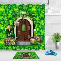 Green Clover Wooden Door Cask Irish St. Patrick's Day Shower Curtain Non-Slip Rugs Waterproof Polyester Fabric Bathroom Curtains
