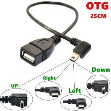 90 Degree 4 angle mini USB OTG Female to Mini B 5 Pin Male cable Adapter 0.25m