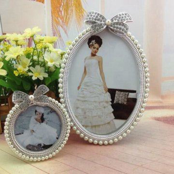 Crystal Pearl Diamond Photo Picture Frame Bowknot Oval Cute Photo Frame Wedding Home Decor Gift New 3 inch 6 inch KYY1056
