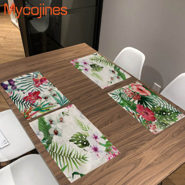 42*32cm Leaves Printed Cloth Napkins Red Flowers Tea Towel for Wedding Party Table Cloth Dinner Decorative Home Textile Fabric