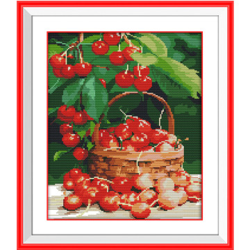 Fresh cherries (2) cross stitch kit fruit plant DMC color thread aida 14ct DIY hand embroidery set craft handmade needlework