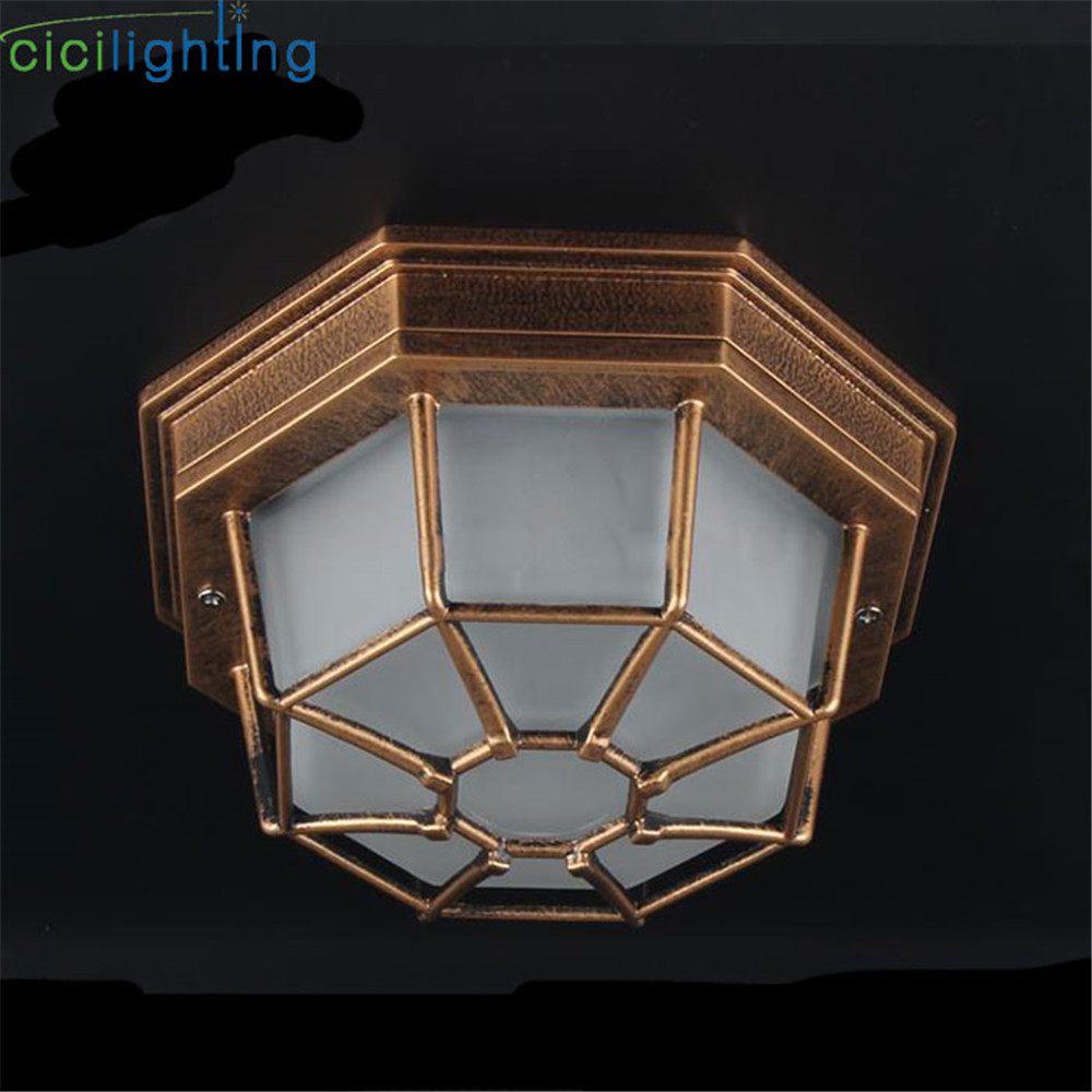 Rustic Frosted Glass Shade Outdoor Ceiling Lights Yard Balcony Garden Flush Ceiling Lamp Europe Style Exterior IP Rate Fixture