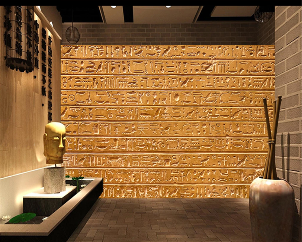 Customized 3D Wallpaper Egyptian Relief Stone Tablet Text Background Wall Painting