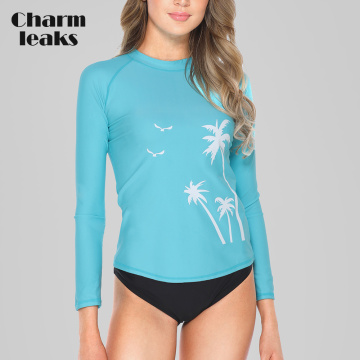 Charmleaks Women Swimsuit Long Sleeve Rashguard Swimwear Surfing Top Swimsuit Running Shirt Hiking Shirts Rash Guard UPF50+