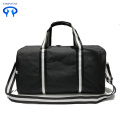 Black and white striped canvas travel bags