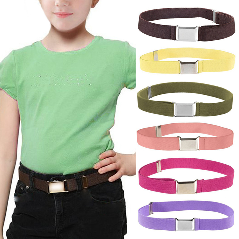 Kids Children Adjustable Belt Pure Color Stretch Elastic Handmade Canvas Waistband Easy Buckles Boys Girls Pants Trousers Belts