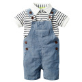 Newborn Baby Clothing Set for Boys Summer Suit Set Hat+Striped Romper+Blue Overall Suit Casual Children Boy Clothes Outfit