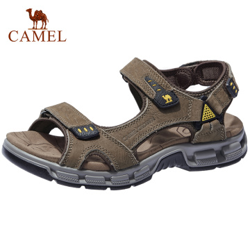 CAMEL Men's Sandals Summer Cowhide Leather Open Toe Casual Strap Fisherman Sandal Outdoor Hiking Walking Beach Shoes Men